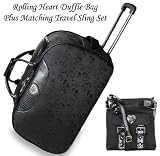 Brighton Inspired Black Alligator Heart Rolling Duffle & Messenger Bag