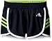 adidas Big Girls' Ultimate 3 Stripe Knit Short, Dark Grey/Semi Solar Slime, Medium/10-12