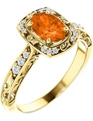 18K Yellow Gold 7.00x5.00mm Oval Cut Madeira Citrine and Diamond Ring -- LIFETIME WARRANTY