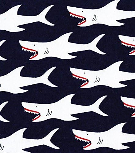 SHARKS on Navy 1 Yard 100% Cotton Flannel Fabric ~ Great White Sharks
