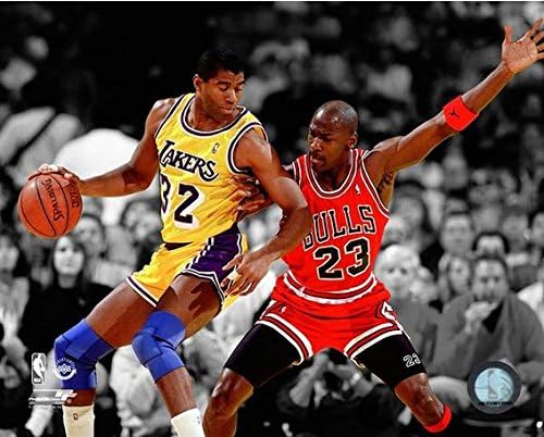 Magic Johnson & Michael Jordan NBA Action Photo (Size: 11" x 14")