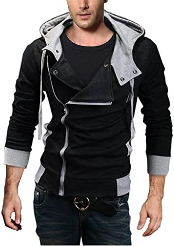Lurki Men's Fashion Oblique Zipper Hoodie Casual Top Coat 03
