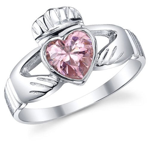 Discount Sterling Silver 925 Irish Claddagh Friendship & Love Pink Heart CZ Ring
