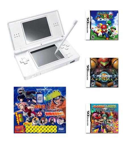 NEW Nintendo DS Lite System Bundle w/ Metroid Pinball, Mario & Luigi: Partners in Time, Super Mario 64 and Limited Edition Naruto Sticker