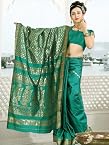 Silk Cream Bordered Stylish Butti Work Office Wear Heavy Blouse Kalazone Saree