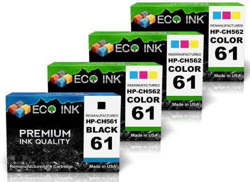 ECO INK © Compatible / Remanufactured for HP 61 CH561WN CH562WN (1 Blk + 3 Clr) Ink Cartridges For Deskjet 1000, 2000 - J210a, 2050 - J510d, 3050 - J610a, 1050, 2000 - J210b, 2050 - J510e, 3050 - J610b, 1050 - J410c, 2000 - J210c, 3000, 3050 - J610c, 1050 - J410b, 2000 - J210d, 3000 - J310a, 3050 - J610d, 1055, 2050, 3000 - J310c, 3050 - J610e, 1055 - J410e, 2050A - J510a, 3050, 3050 - J610f, 2000, 2050 - J510a, 3050A - J611g