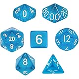 7 Die Polyhedral Dice Set - Translucent Blue with Velvet Pouch By Wiz Dice