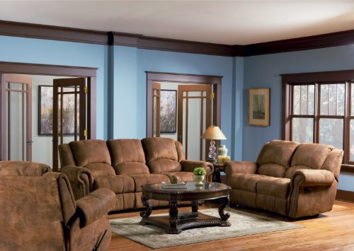 2pc Recliner Sofa Set Nail Head Trim Distressed Brown Microfiber
