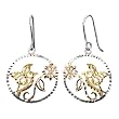 Hummingbird Flower 18k Yellow, White & Rose Gold Round Drop Earrings - by Dahlia Classic Jewelry Collection