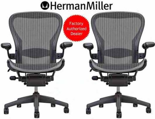 TWO - Herman Miller Aeron Chair Medium Size (B) Lumbar Support Graphite Classic Carbon Pellicle
