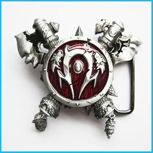 Red WORLD OF WARCRAFT AXES AND SHIELD BELT Buckle CA-073RD