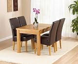 Normandy 120 Solid Oak Extending Dining Table with 4 Brown Rustique Chairs