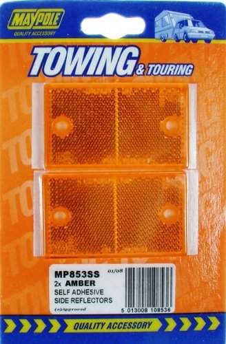 Maypole Reflectors x2 Amber Self Adhesve side reflectors for towing and caravan touring