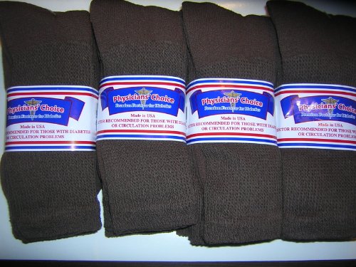 12 Pair Diabetic Socksplus size 13-15 Mens Brown CREW LENGTHPhysicians ChoiceB005KSVP4W