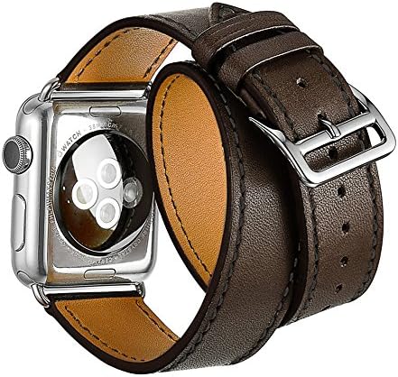 Apple Watch Band, Smarco Luxury Genuine Leather, Double Tour Bracelet Leather Replacement Wrist Watchband for Apple iWatch(Dark Brown 38mm)