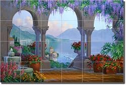 "Majesty of the Mediterranean" by Mikki Senkarik - Artwork On Tile Ceramic Mural 17" x 25.5" Kitchen Shower Backsplash