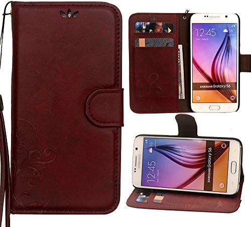 S6 Case, Galaxy S6 Wallet Case,YoungDoria Samsung S6 Case Cover,Luxury PU Leather Case Flip Cover with Card Slots &amp; Stand For Samsung Galaxy S6 (Emboss Flower - A)