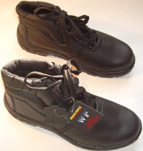 Mens’ black leather steel toe safety boots. UK size 11 BNIB