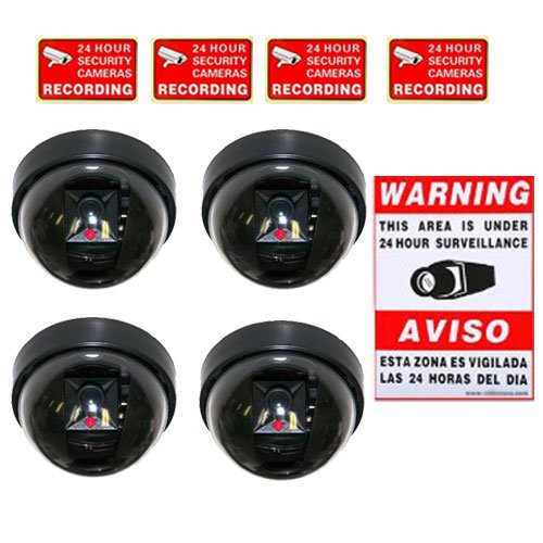 VideoSecu 4 Dummy Imitation Security Camera with Flashing Light LED Cost-effective Security CCTV Simulated Dome Camera DMY03D4 WE5