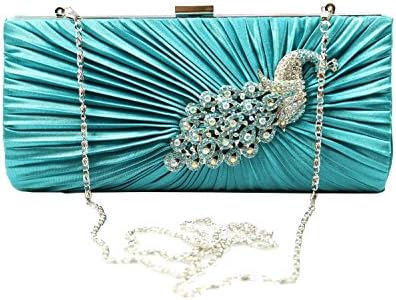 Blueblue Sky Peacock Rhinestone Party Clutch with Strap,evening Handbags #1001 (Peacock Blue)