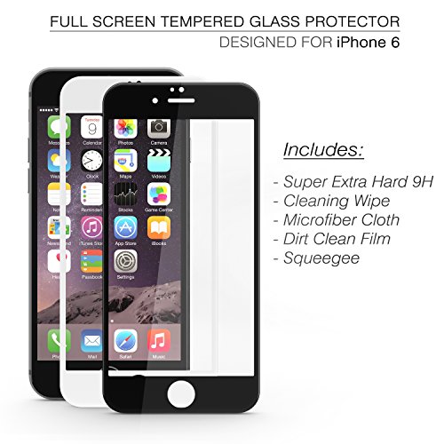 iPhone 6 (4.7 Inches) - Tempered Glass Screen Protector - Super Extra Hard 9H - Ultra Slim 0.3 - Highest Scratch and Crack Resistant -Anti-smudges and Fingerprints - Premium Quality - Protect Your Apple Phone - Satisfaction Guaranteed - New Release 2015 - FULL SCREEN COVERAGE - BLACK