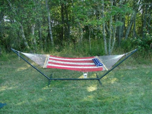 Bay Hammock All-American Soft-Spun Olefin (Synthetic) Single Rope Hammock w/ Pillow (48