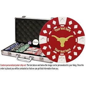Custom Poker chip Set: Longhorn (Style 1) image & your custom text printed on the chips. 300 11.5 gram chip w/case & more.