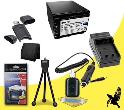 Halcyon 2500 mAH Lithium Ion Replacement NP-FV100 Battery and Charger Kit + Memory Card Wallet + SDHC Card USB Reader + Deluxe Starter Kit for Sony PAL HDR-CX200 Handycam Video Camera and Sony NP-FV100