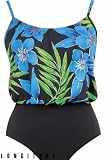 Longitude Spiked Leaves Blouson One Piece Swimsuit - Women's Swimwear Plus Size Swimsuits