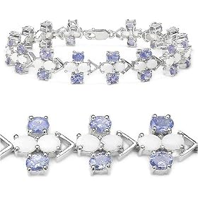 9.30 Carat Genuine Opal and Tanzanite Silver Bracelet by JewelzDirect