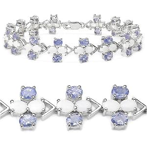 9.30 Carat Genuine Opal and Tanzanite Silver Bracelet by