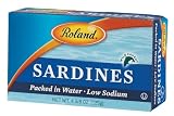 Roland Plain Sardines In Water,Low Sodium, No Oil Added, 4.375-Ounce Can (Pack of 20)