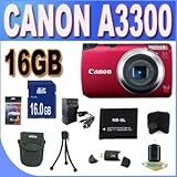 Canon Powershot A3300 16 MP Digital Camera with 5x Optical Zoom (Red) + 16G ....