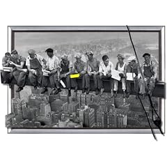 Lunch atop a Skyscraper (12211)- 3D Poster Gerahmt Lentikular Effekt Bild - New York Manhattan Stadt Skyline - Gerahmt Gesamtgr��e 70 x 50 cm - Rahmen in Schwarz - Echt 3D-Qualit�t - Deutsches Qualit�tsprodukt - XXL Ansicht verf�gbar