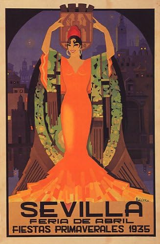 SEVILLA SPRING PARTY 1935 SPAIN FASHION GIRL CUSTUMES VINTAGE POSTER CANVAS REPRO