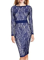 Cocktail Knee Length Polyester/Rayon/Spandex Long Sleeves Vintage Lace Floral Print Evening Dress/Bridesmaid Dress/Party Dress 