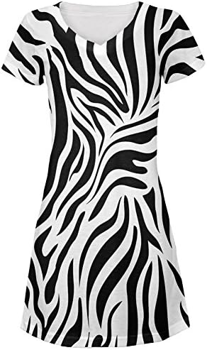 Zebra Print White All Over Juniors V-Neck Dress - Small