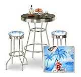 Chrome Bar Table & 2 Chrome Finish Elvis Presley Fabric Seat Barstools