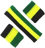 Sweatband 3-Piece Set - (1) headband, (2) Wirstbands, Colorful Soft Absorbant Elastic Terry Cloth (Green/Yellow/Black)