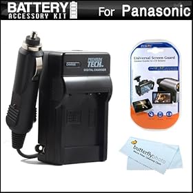Battery Charger Kit For Panasonic Lumix DMC-FH8, DMC-FH6, DMC-FH4, DMC-TS20, DMC-S2, DMC-S5, DMC-SZ1, DMC-SZ7 Digital Camera Includes Ac/Dc 110/220 Rapid Travel Charger For Panasonic DMW-BCK7 Battery + LCD Screen Protectors + MicroFiber Cloth