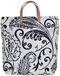 Cotton Canvas Navy Blue and White Paisley Tote Bag with Leather Handles 17"Lx17"H