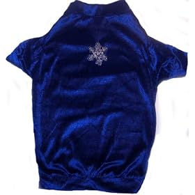 Medium Blue Velour Holiday Rhinestone Snowflake Dog Tee