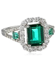 Sterling Silver with Square and Emerald Shape Created Emerald Diamond Ring