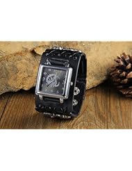 Youyoupifa Unisex Scorpion Patterned Square Face Black Leather Quartz Movement Watch