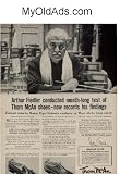 ARTHUR FIEDLER conducted month-long test of Thom McAn shoes - now records his findings. Personal notes by Boston Pops Orchestra conductor on Thom McAn looks and fit. ..... 1955 Thom McAn Shoes Ad, A4623.