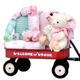 New Baby Girl Gift Wagon – Great Shower Basket or Christmas Holiday Gift Idea for Newborns