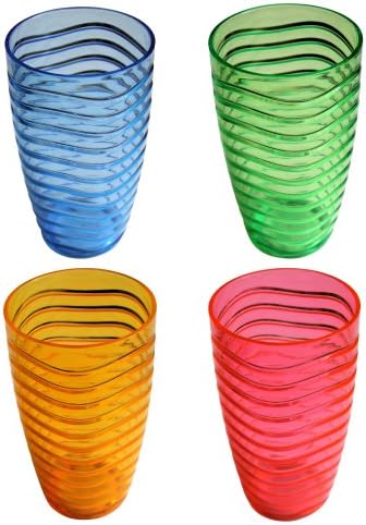 Pack 4 Vase Style Plastic Tumblers, Assorted Colors, Attractive Design, 22 Oz Large Tumblers