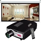 Pyle Video Projector and Screen Package - PRJHD66 60''- 100'' 1080i/720p HD 4:3/16:9 Video Projector - PRJS1696 96'' (47''Hx84''W) Manual Projector Widescreen Format (16:9) Screen - For Home, School, Office, Business, Meetings and Presentations etc.