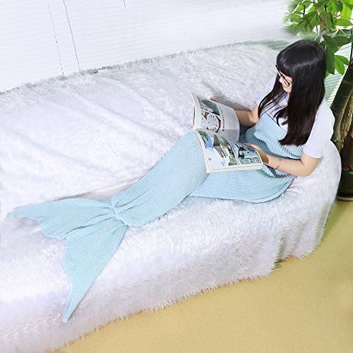 mermaid Tail Blanket ,Adult/Teen Knitted Blanket Super Soft All Seasons Fashion Sleeping Bag, 71"x31.5"Blue