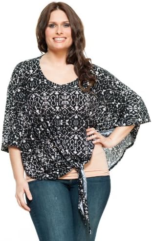 Artizan Plus Sie Womens One Size Tied Batwing Printed Tunic Top White
